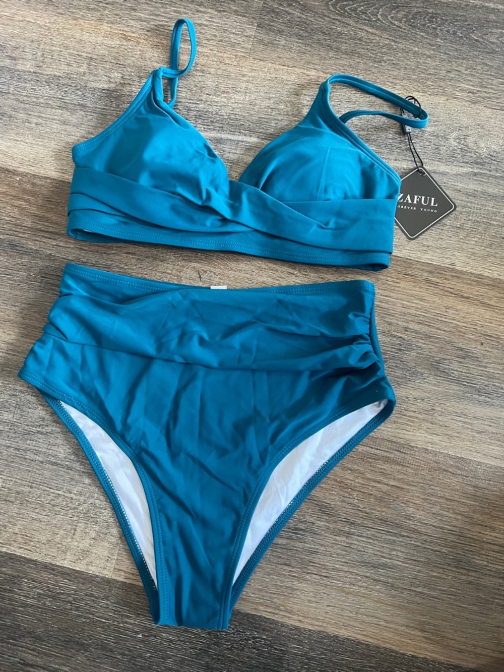 (12) NWT Zaful Teal Wrap-Style Bikini Set with High Waist